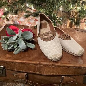 Tory Burch Tan and Brown Espadrille Flats